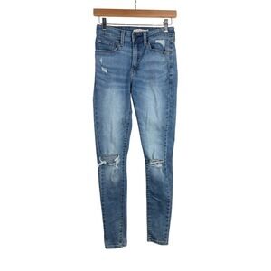 Levi's 721 Jeans High Rise Skinny Jeans Size 25 Distressed Blue Denim Womens